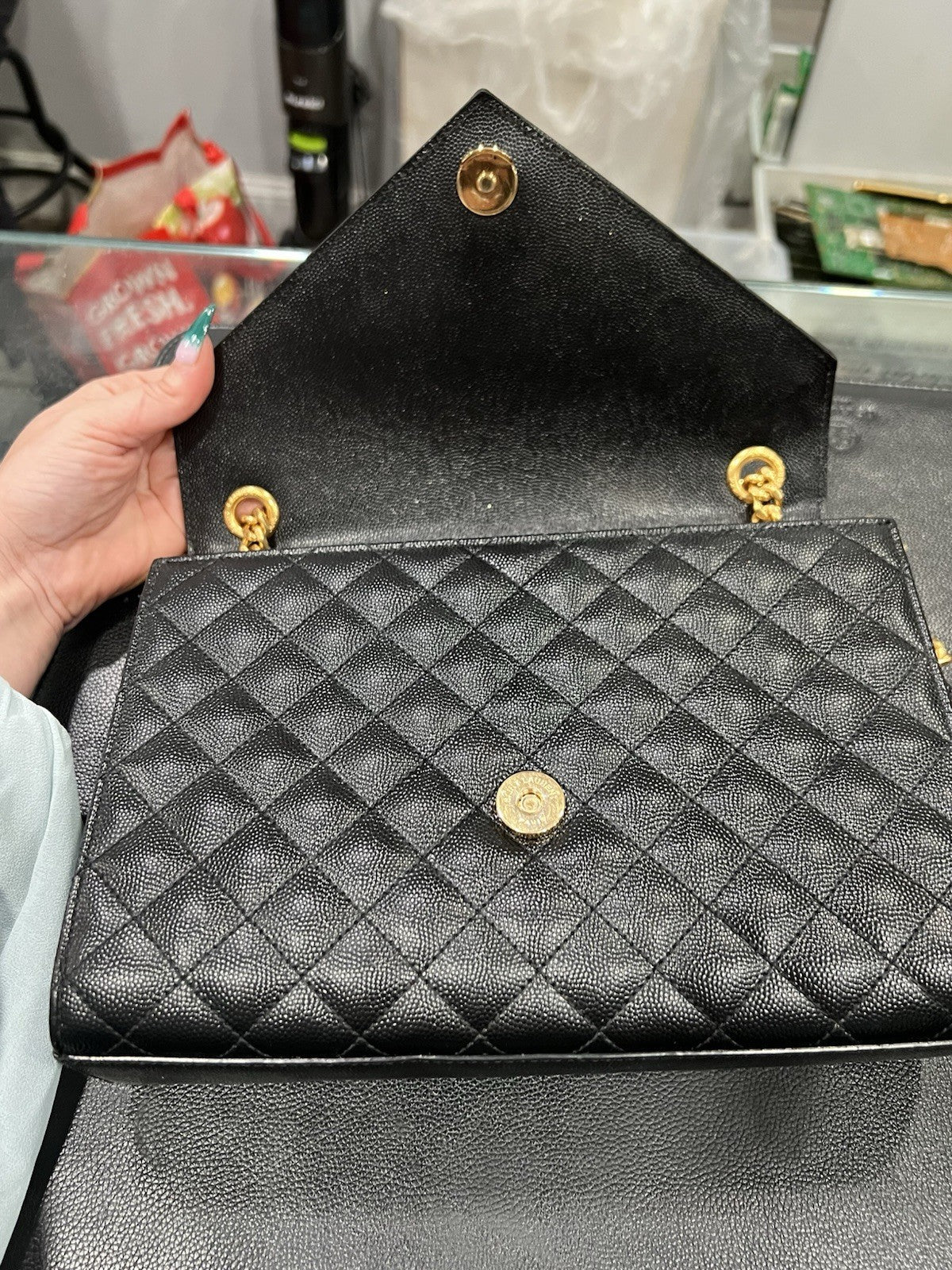 YSL Saint Laurent Medium Triquilt Chain Bag Blk/Gold W/Authenticity Retail $3150