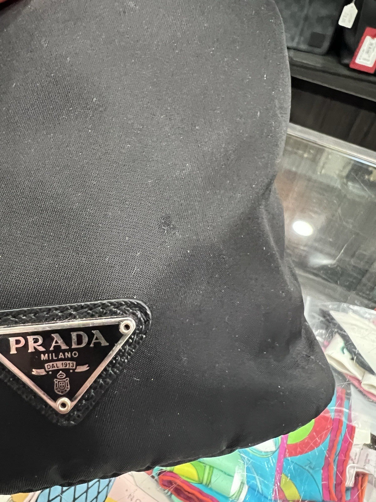Prada Drawstring Wristlet Bucket Bag Tessuto Small