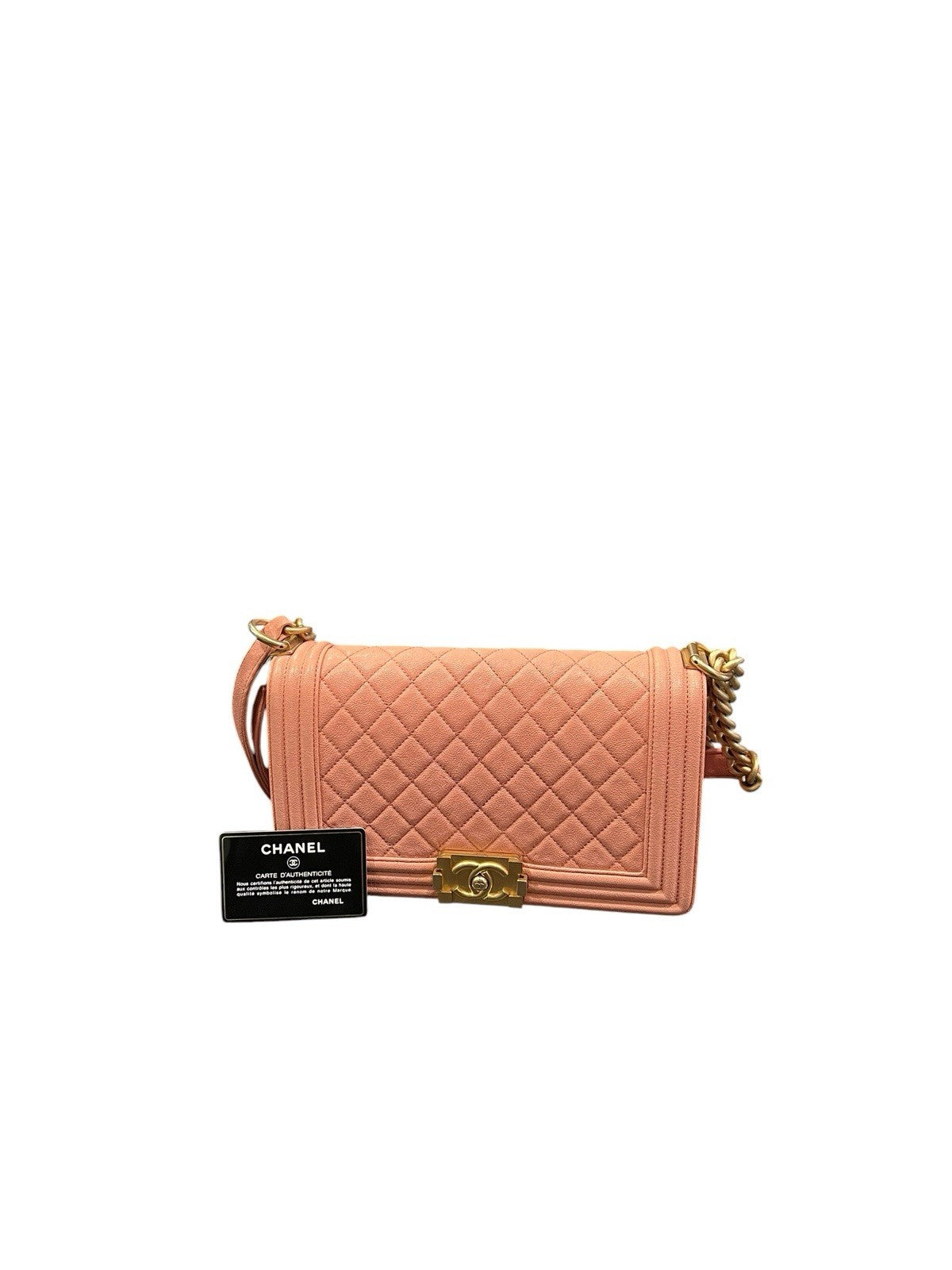 Chanel Quilted Pink Gold Medium Boy Bag With Box Duster Bag & Certifiicate