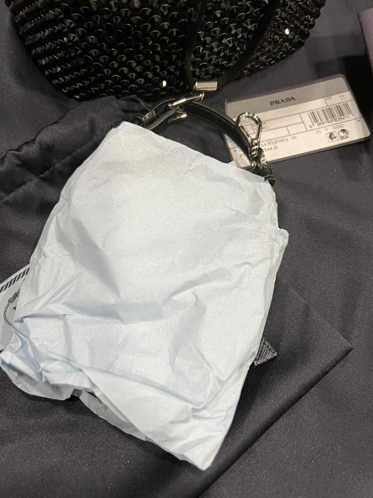 Prada Satin Mini Bucket Bag W/Crystals NWOB W/Certificate of Authenticity & Tags