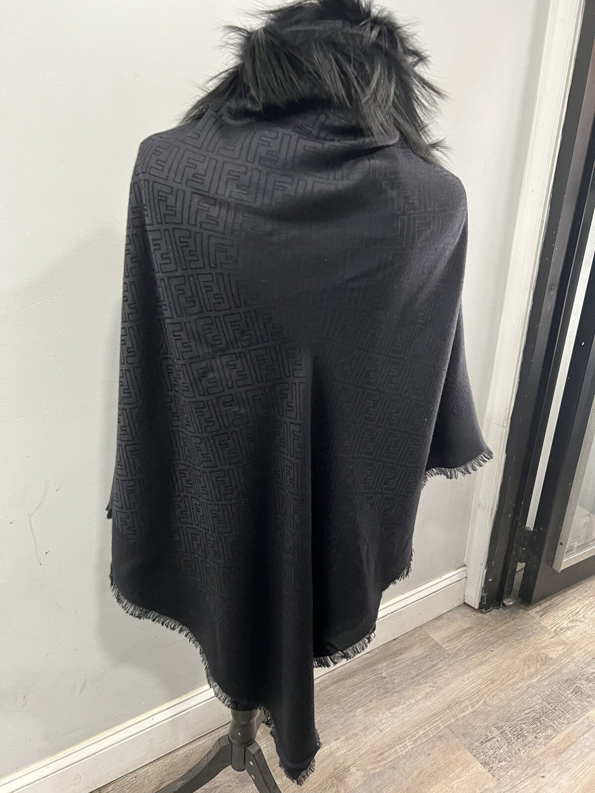 Fendi Silk Wool Blend/Fur Monogram Stole/Scarf With Box & Duster