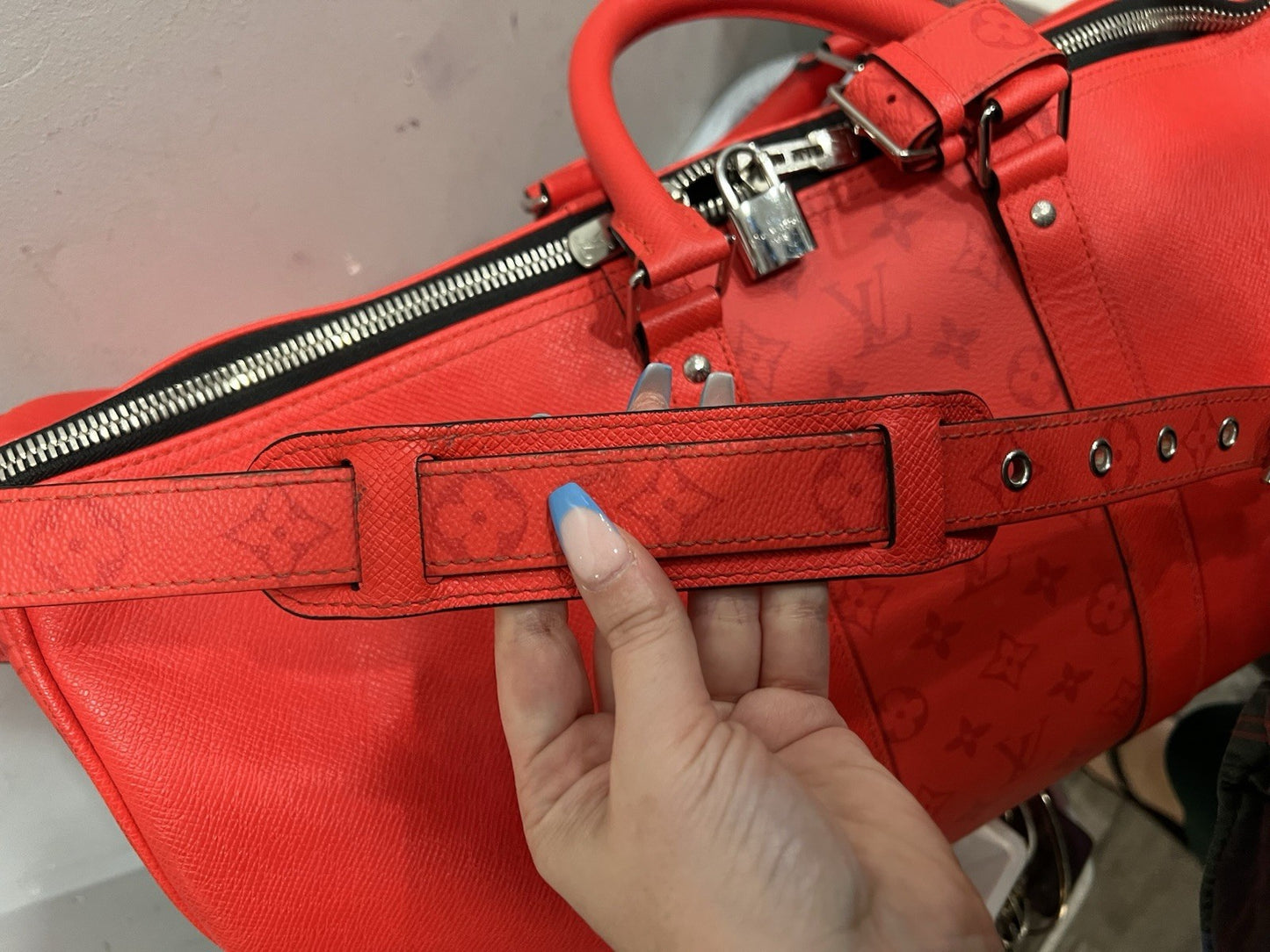 Louis Vuitton Fire Red Taigarama Bandouliere Keepall 50
