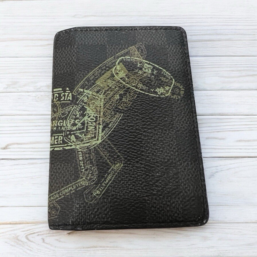 Louis Vuitton Pocket Organizer Damier Graphite Stamps Black With Authenticity