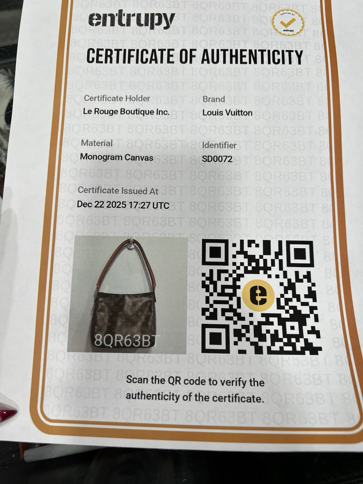 Louis Vuitton Looping MM Monogran Canvas Shoulder Bag With Authentication