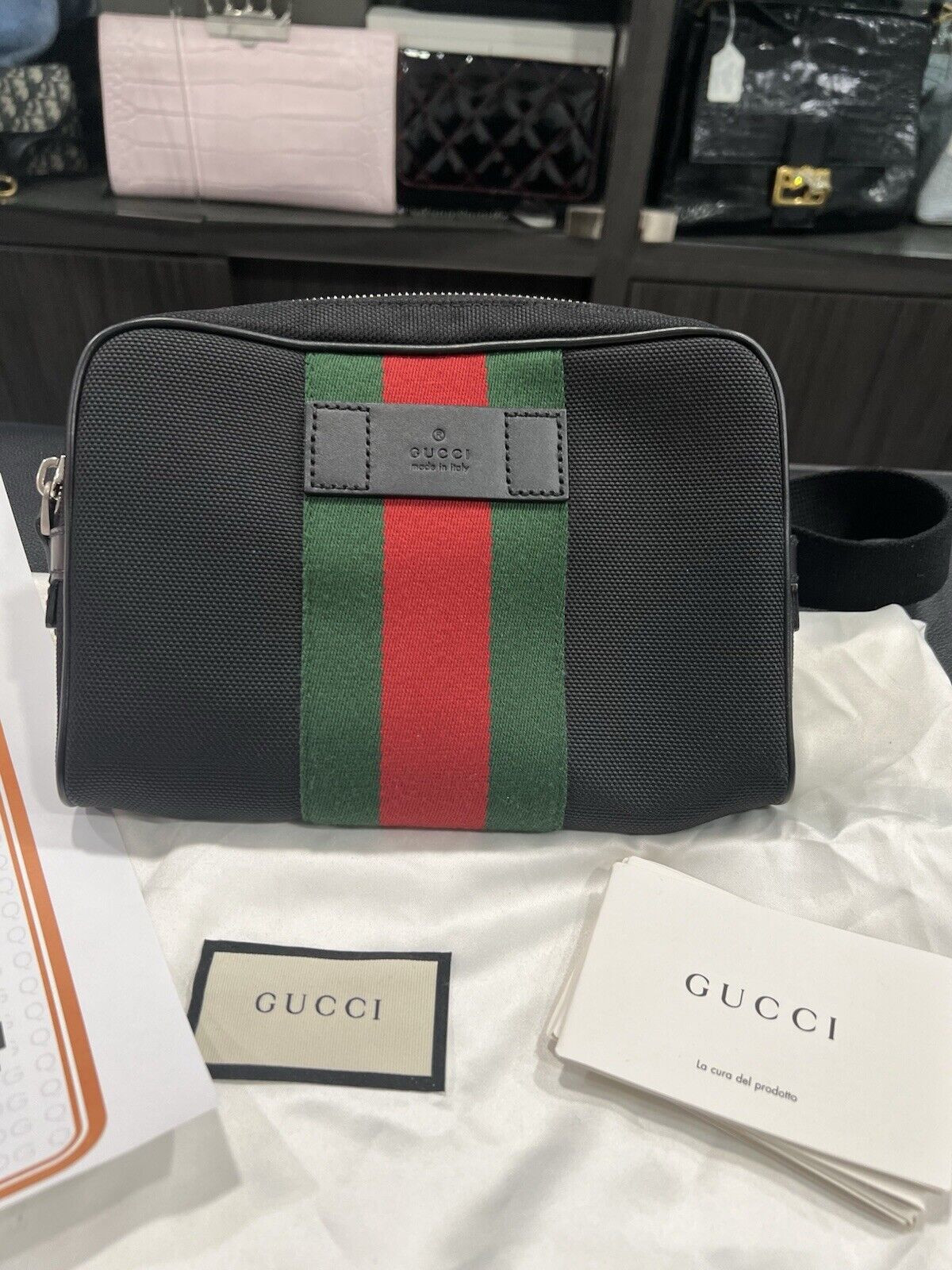 Gucci Techno Web Stripe Belt Bag W/Duster & Authenticity