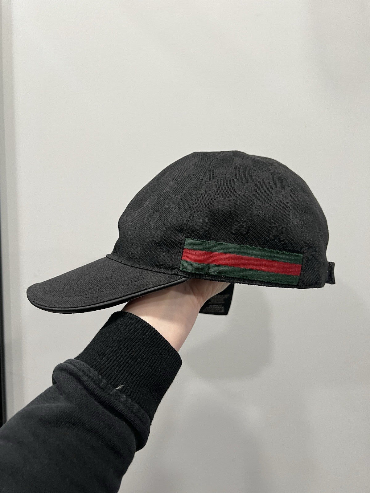 Gucci Original GG Black Canvas Monogram Web Baseball Hat