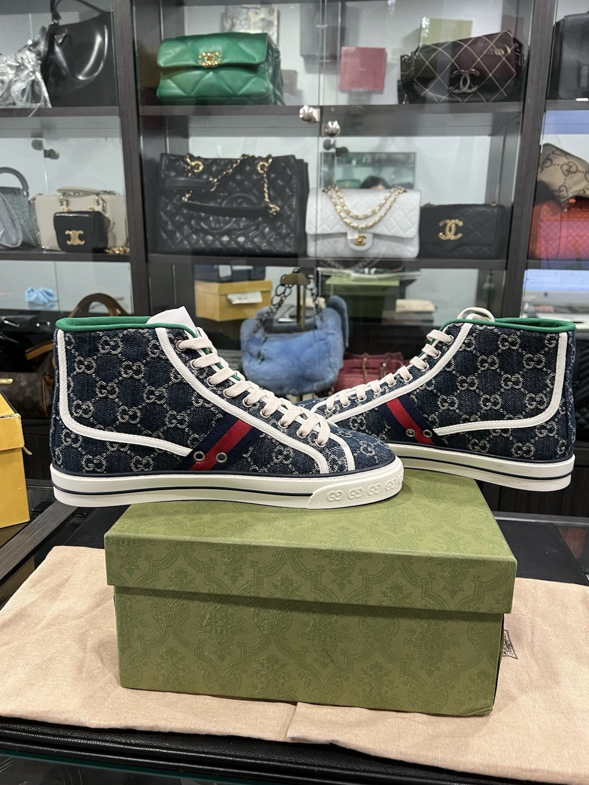 Gucci Men's 1977 Tennis Denim High Top Sz EU8.5/US9.5