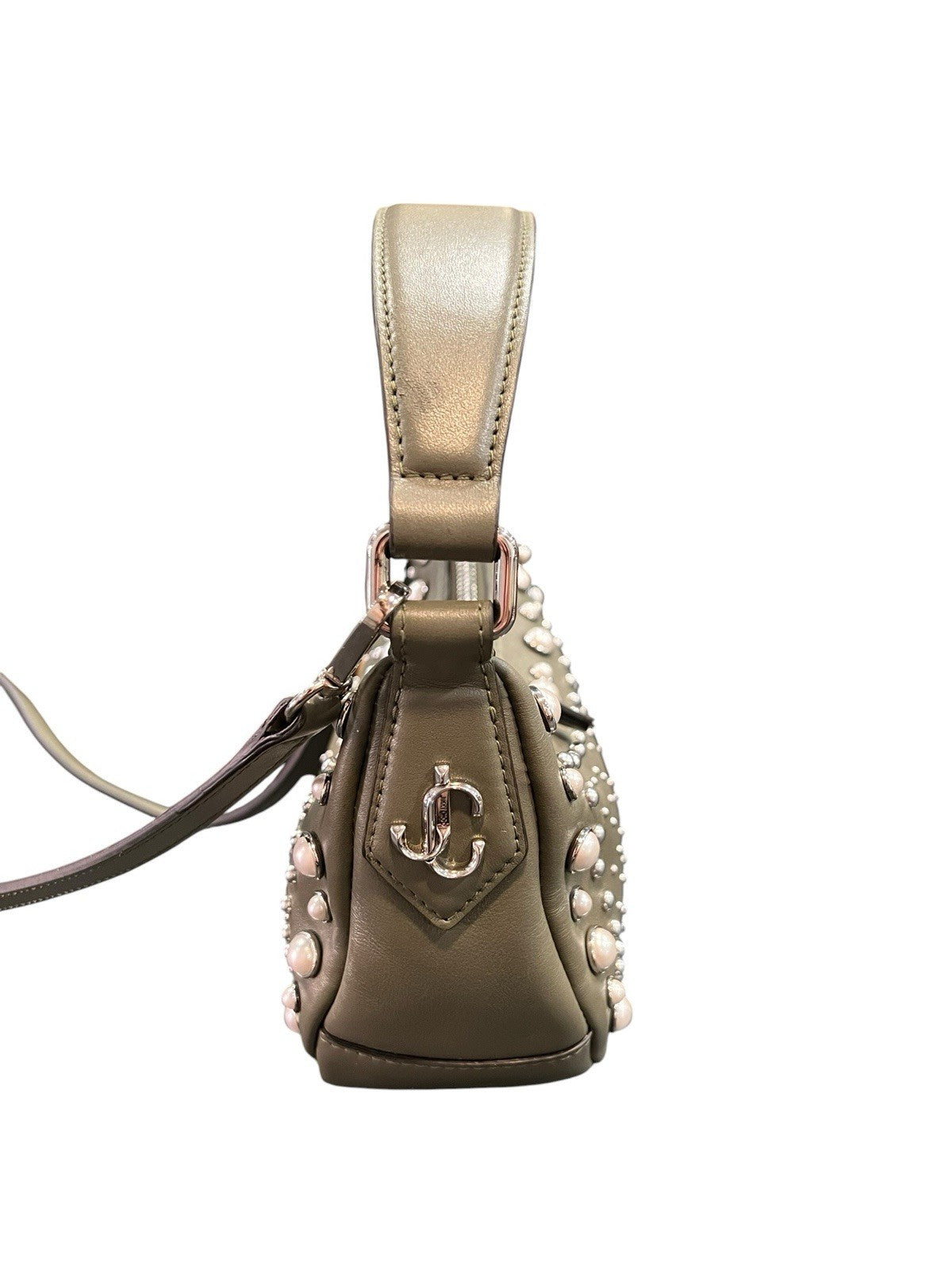 Jimmy Choo Olive Green Pearl Gromet Embellished Crossbody