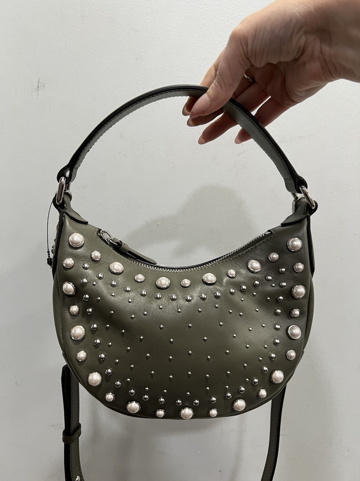 Jimmy Choo Olive Green Pearl Gromet Embellished Crossbody