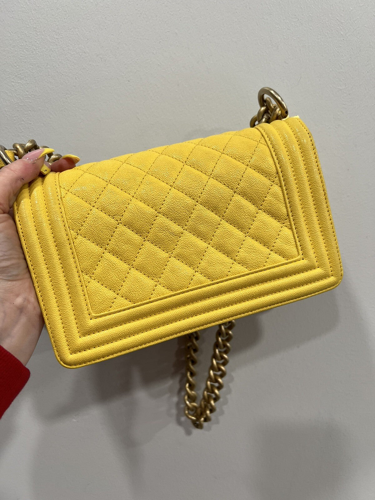 Chanel Caviar Small Yellow Boy Bag With Certificate Of Authenticity
