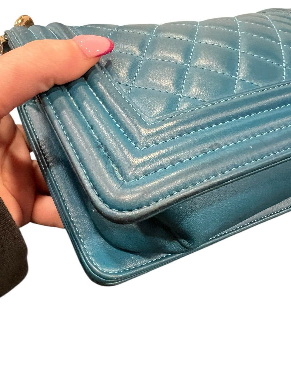 Chanel Small Two Way Boy Cobalt/Gold Chain Bag Includes Authenticity MSRP $6700