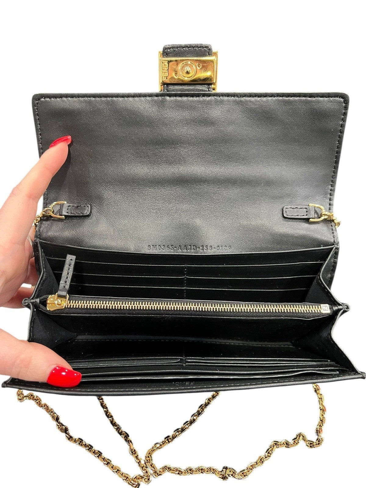 Fendi Black Nappa Leather Baguette Continental Wallet On Chain