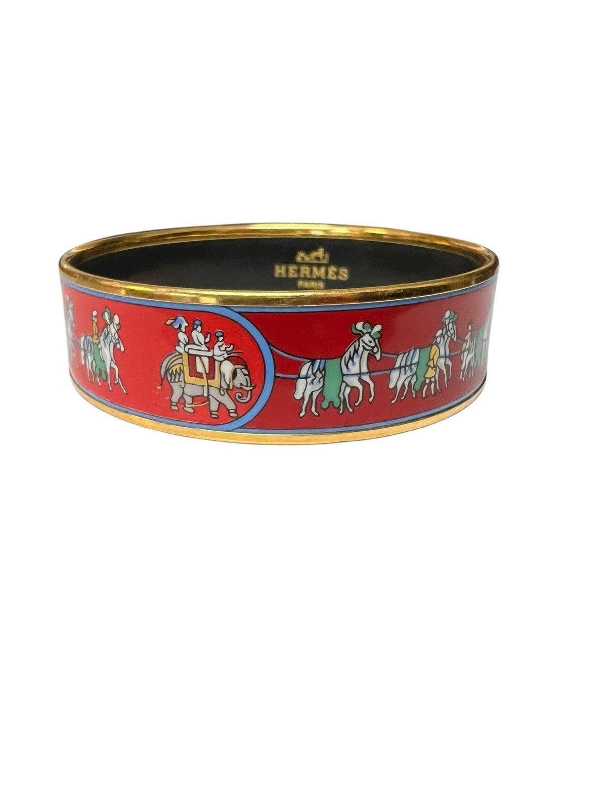 Hermes Vintage Horses and Elephants Enameled Bangle Made in Austria RARE