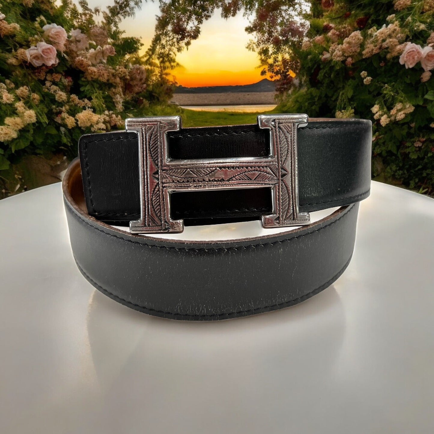 Hermes .925 H Buckle (RARE) Touraeg Croc & Reversible Belts Sz 85