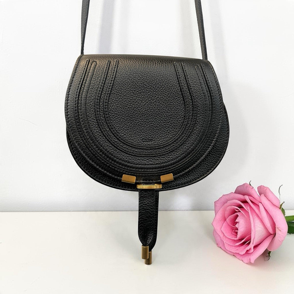 Chloe Black Leather Marcie Crossbody Bag W/Duster & Authenticity