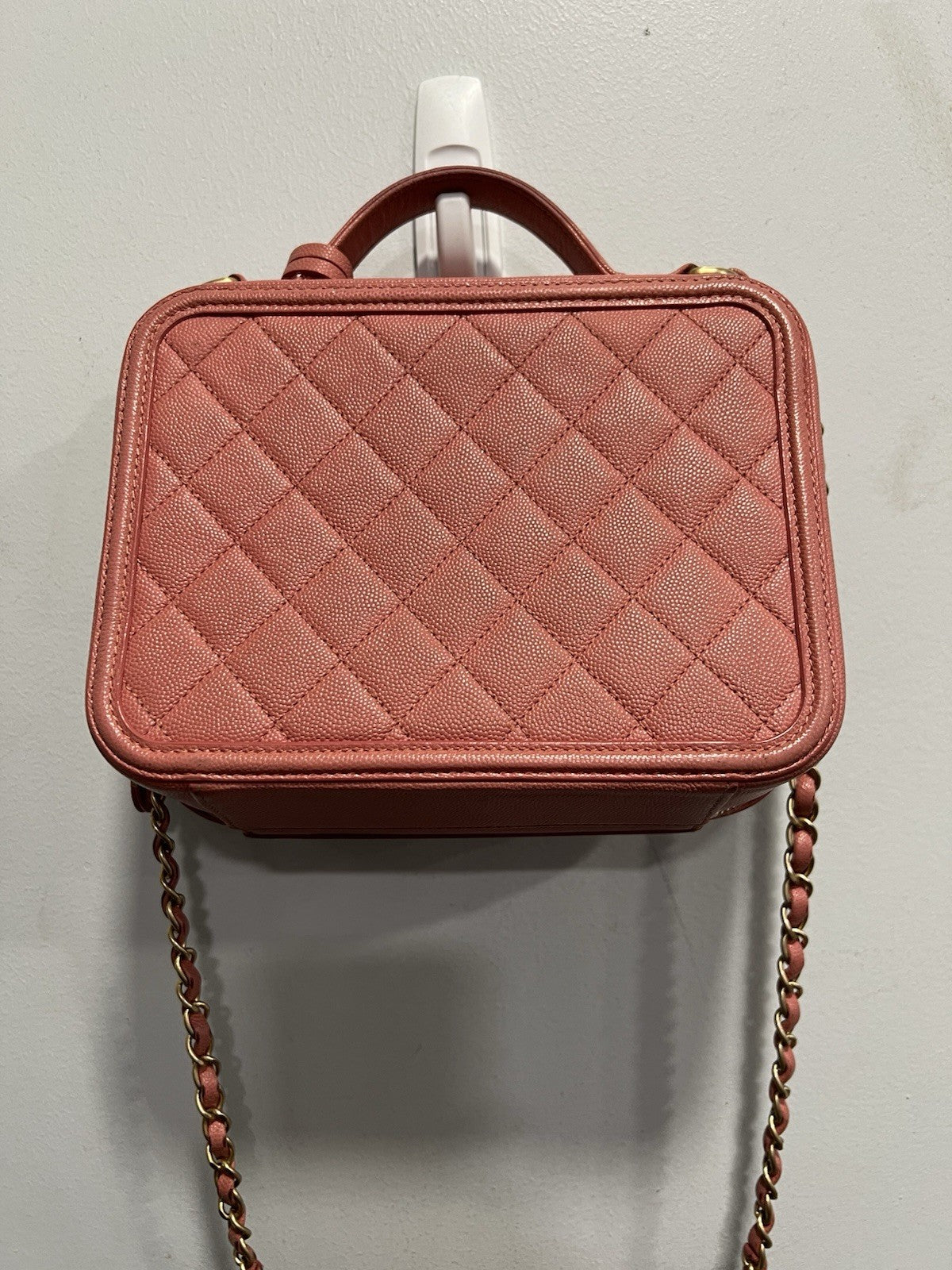 Chanel Pink Filigree Vanity Case With Authenticity