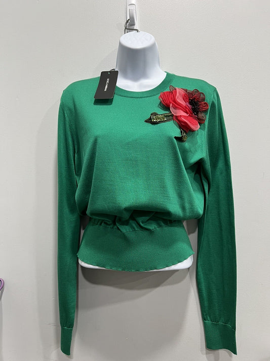 Dolce & Gabbana Silk Sweater W/ Floral Applique NWT Size M/L Sz 48
