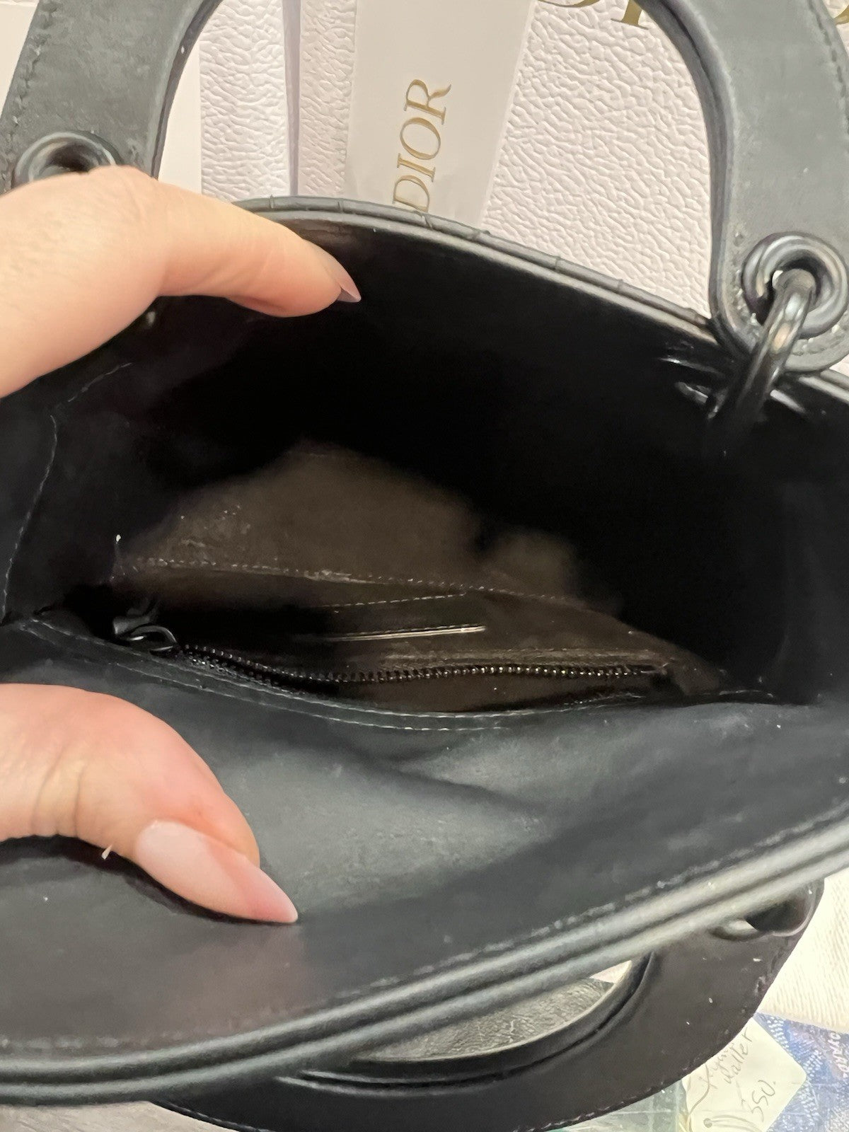 Christian Dior Matte Black Cannage Mini Lady Bag Box Duster Receipt Retail $5500