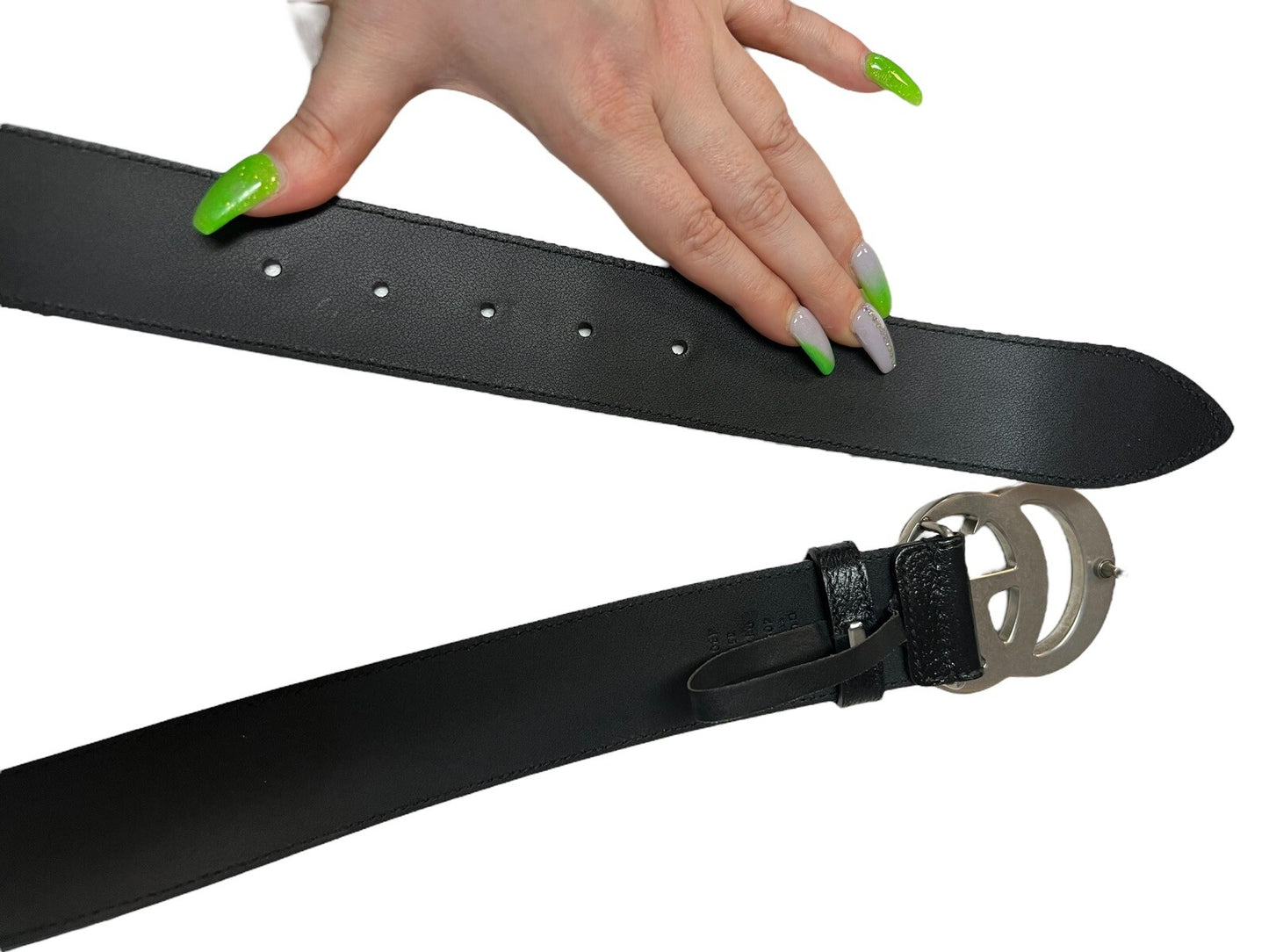 Gucci Marmont GG Silver/Black Leather 85cm/34 Belt Retail $540