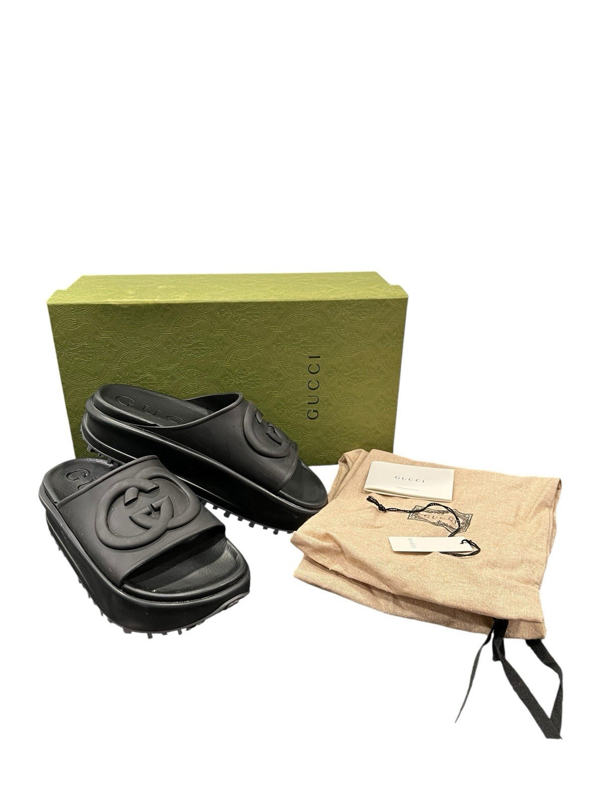 Gucci GG Rubber Slides Box & Dusters Size 38/US8 (Fits like 7)