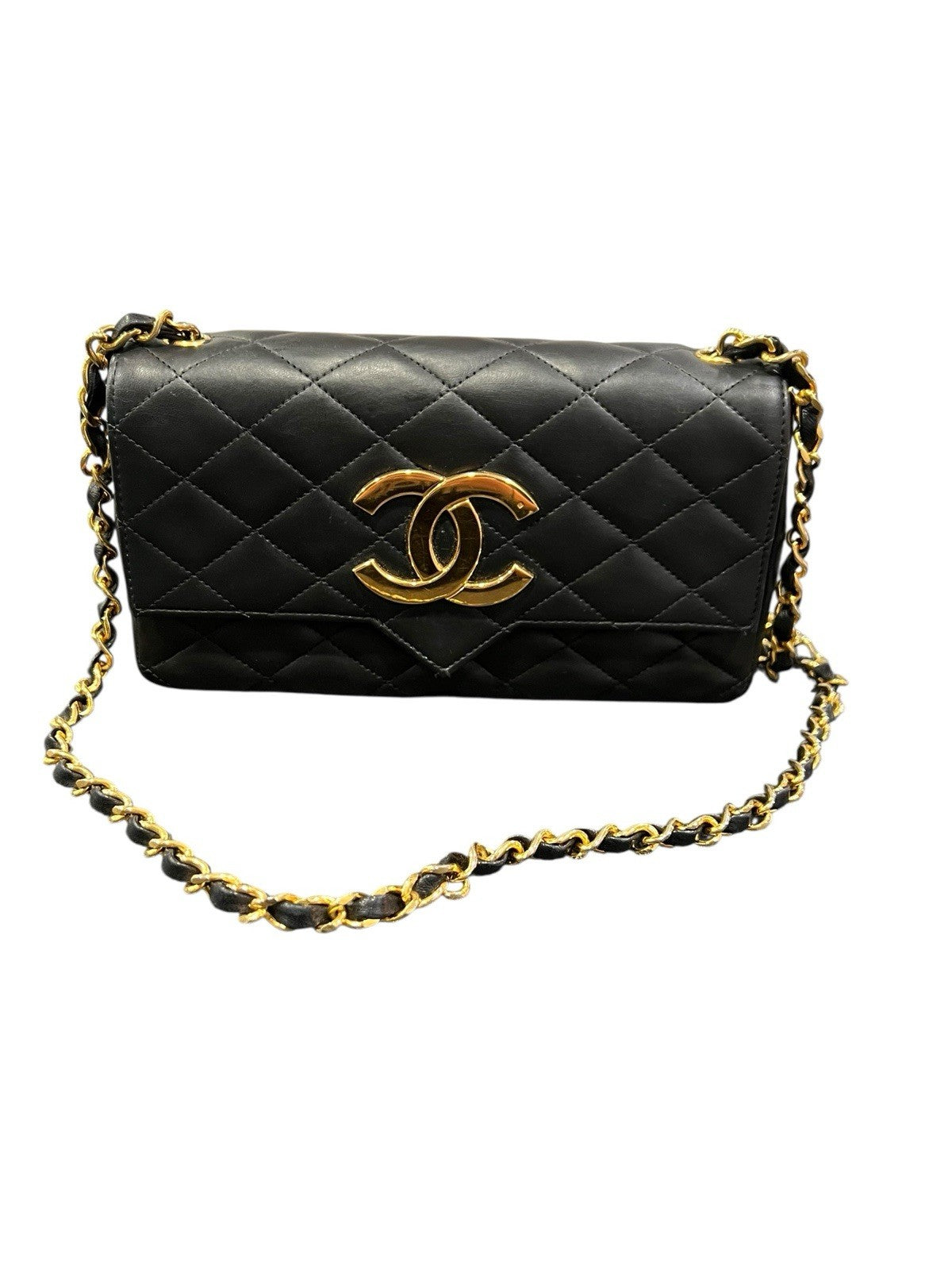 Chanel Vintage 24k Gold Plated Rectangular Single Flap Chain Bag