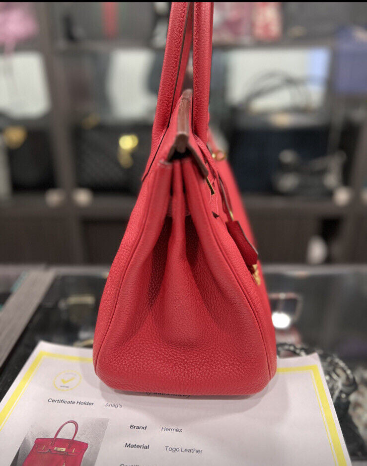 Hermes Birkin Red/Gold Togo Leather 30 W/ Certificate Of Authenticity From 2020