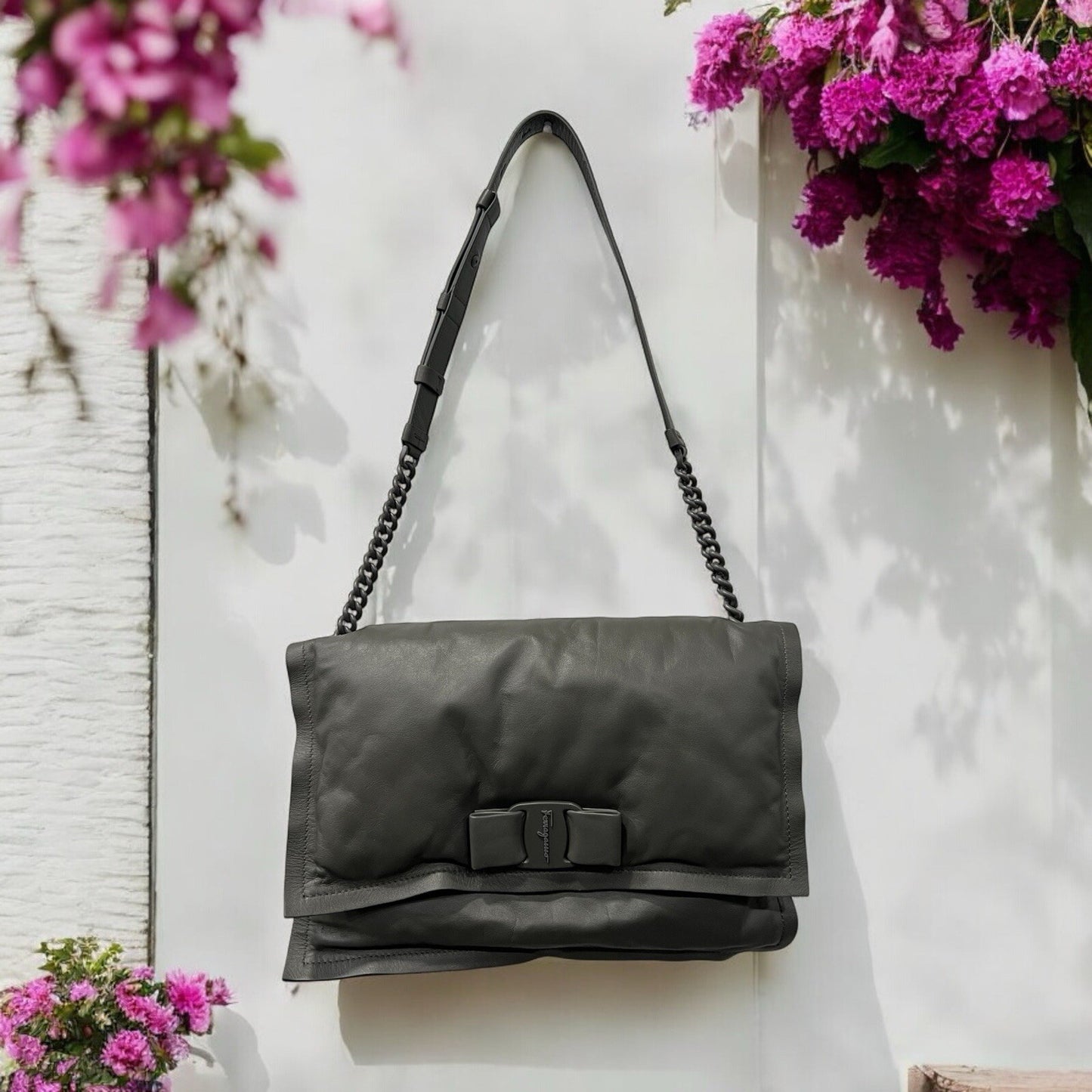 Ferragamo Leather Padded Viva Bow Shoulder Bag