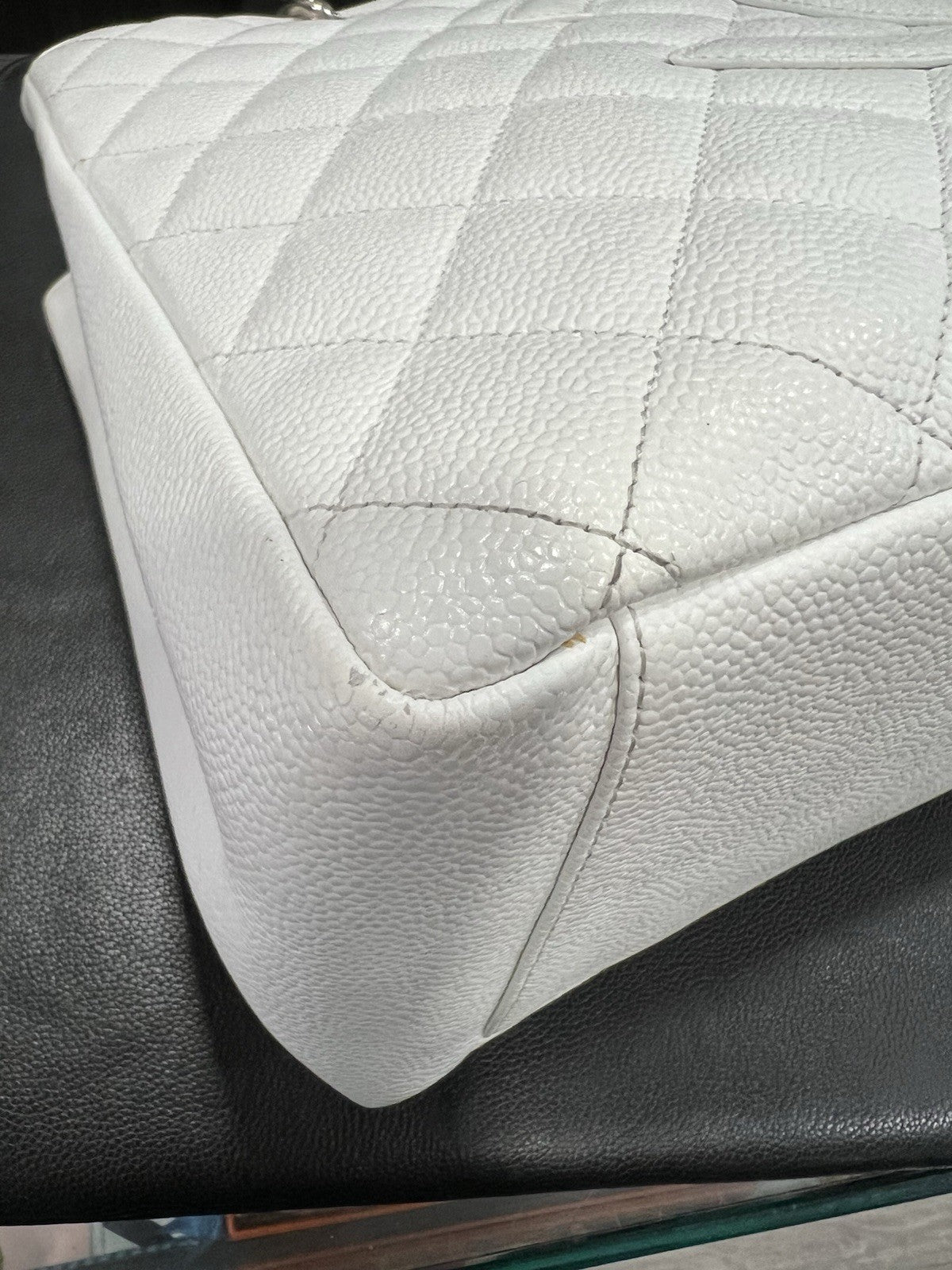 Chanel Caviar Quilted Grand Shopping Tote GST White W/Authenticity