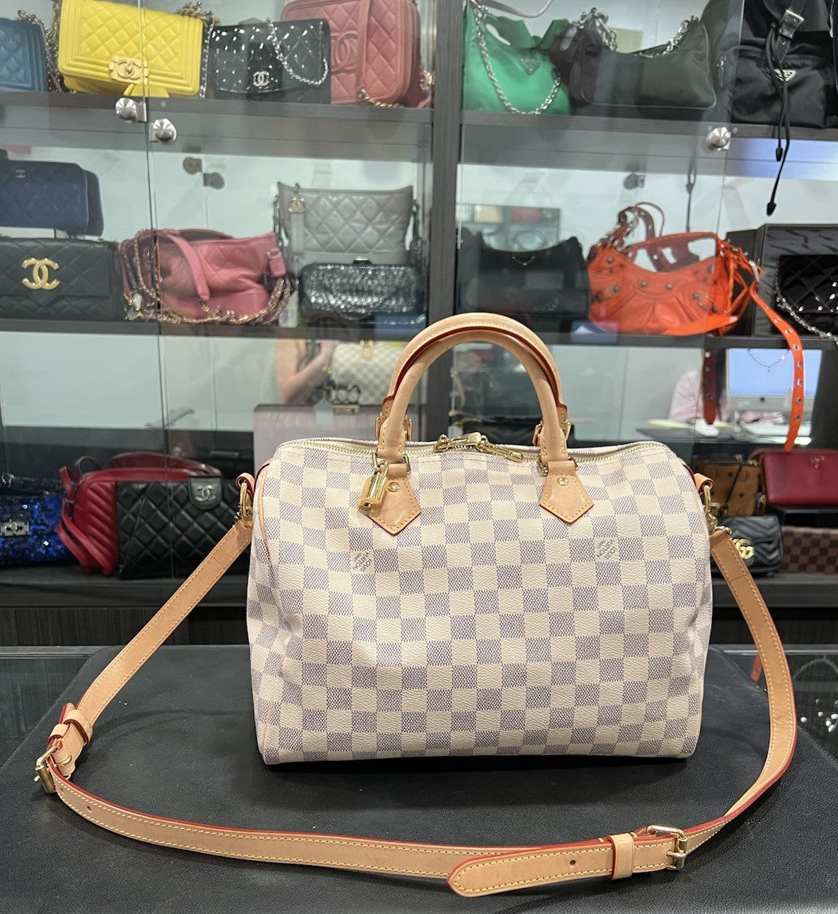 Louis Vuitton Speedy 30 Bandouliere Azure Retail $1980