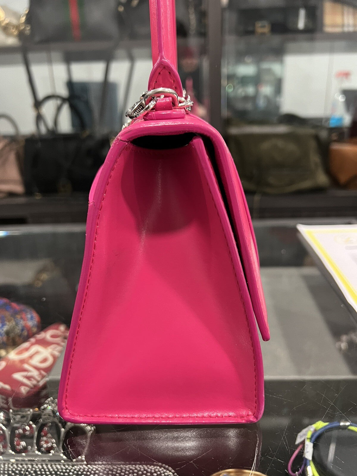 Balenciaga Hot Pink/Silver Small Hourglass Bag