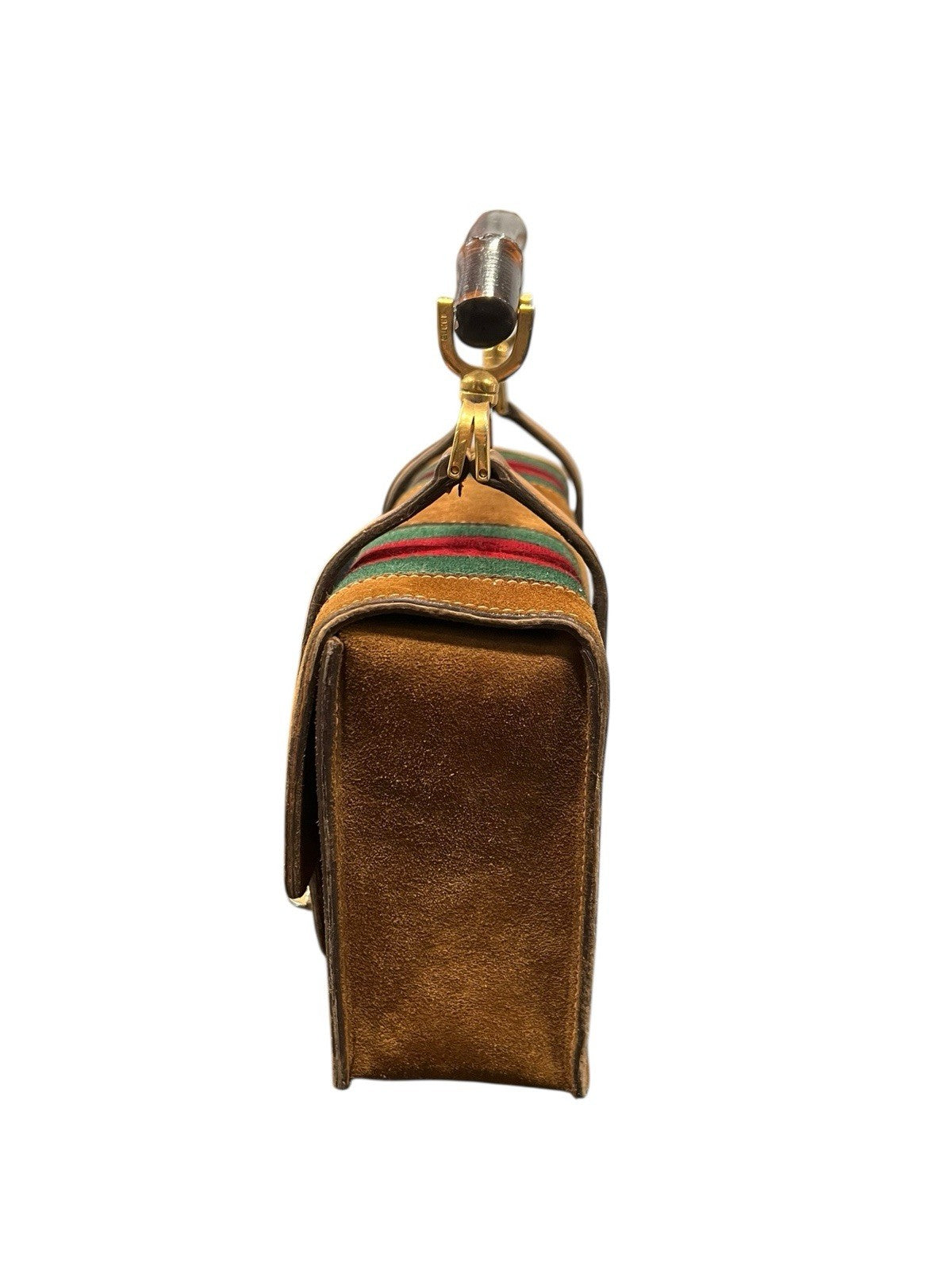 Gucci Vintage Cognac Suede Bamboo Handle Lunchbox Top Handle Bag RARE