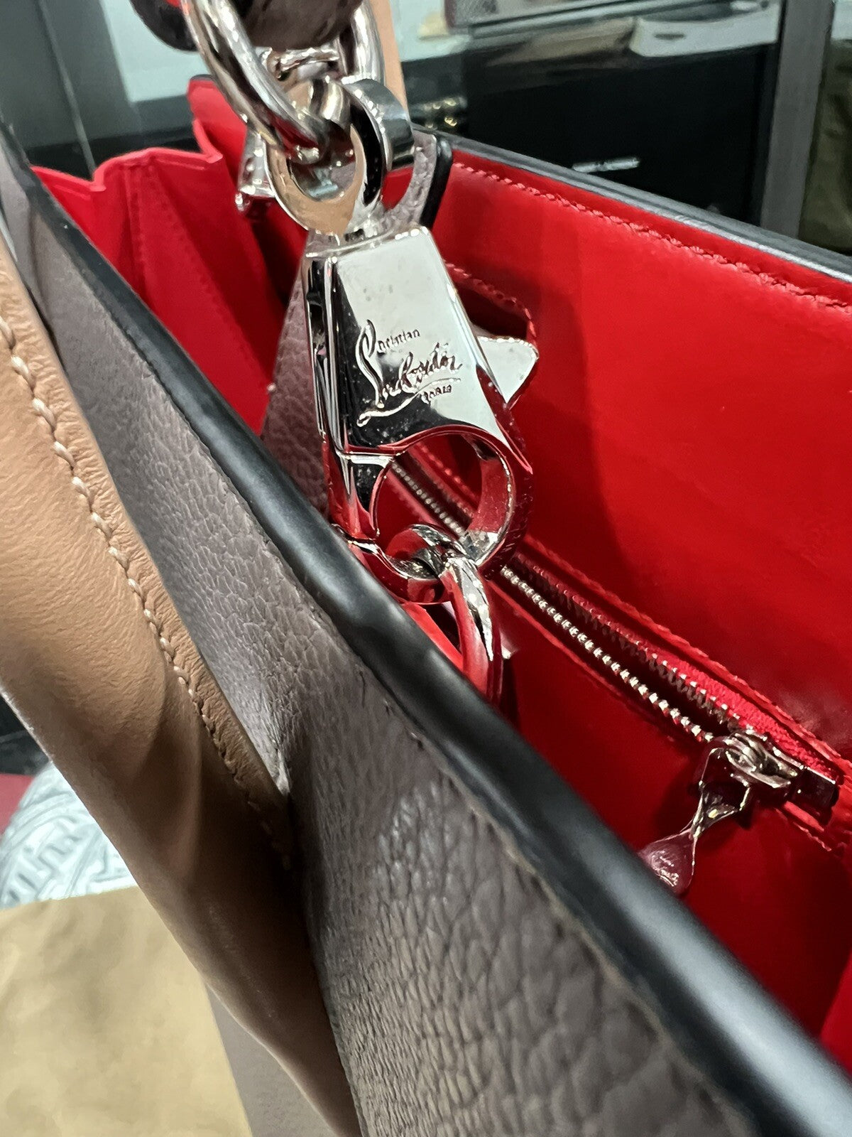 Christian Louboutin Paloma Medium Calf Patent Bag "Storm" (Retail $2700)