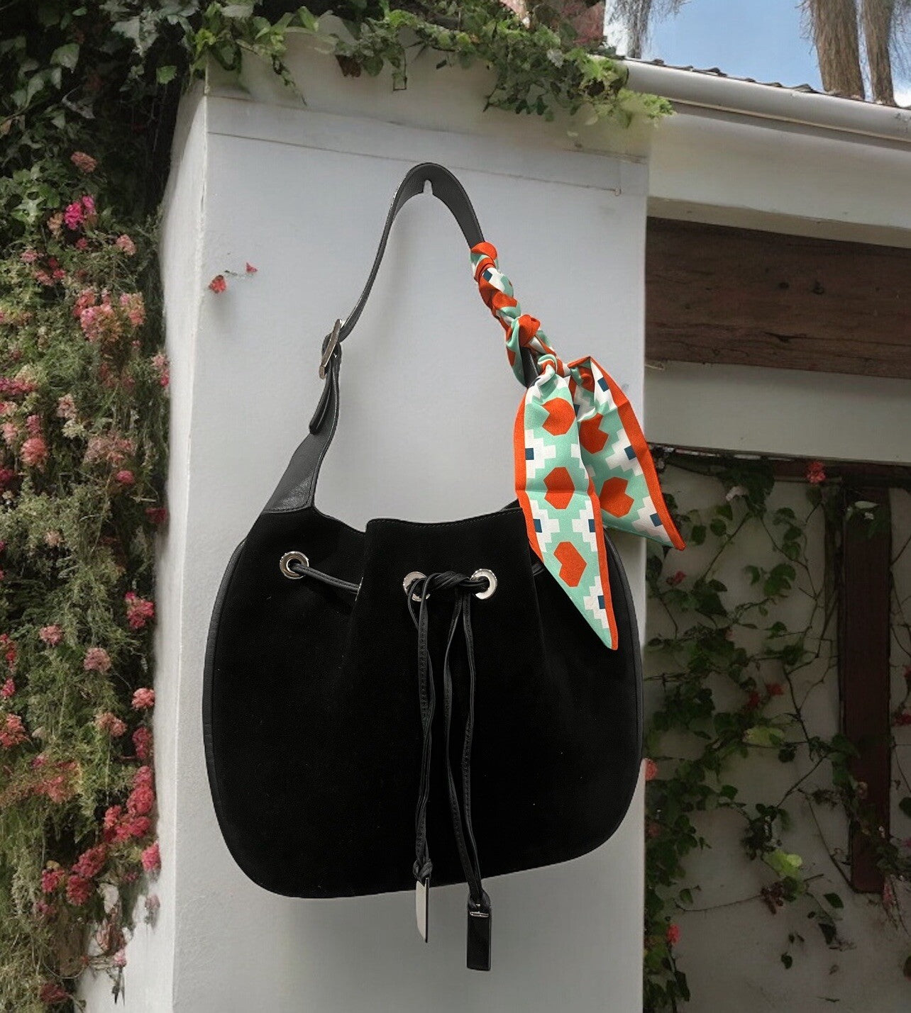 Gucci X Tom Ford Vintage Black Suede Hobo Drawstring Bag