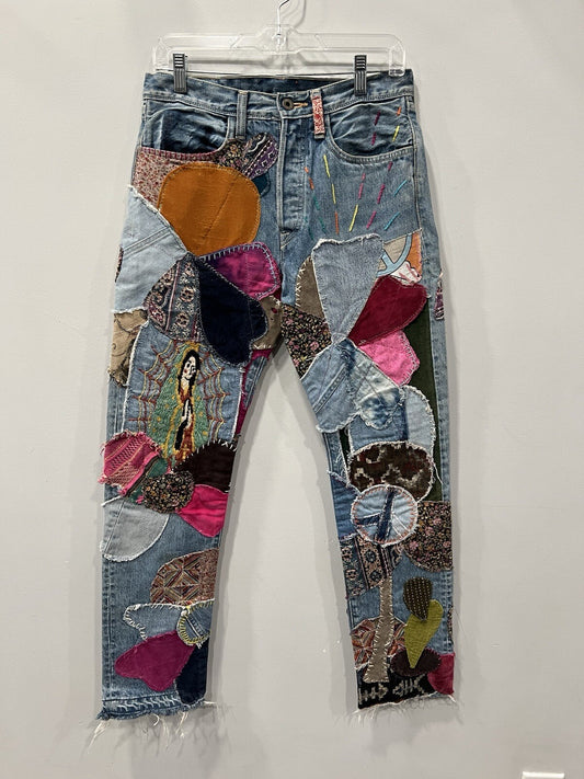 KAPITAL Straight Leg Crazy Patchwork Jeans Size 30 AUTHENTIC