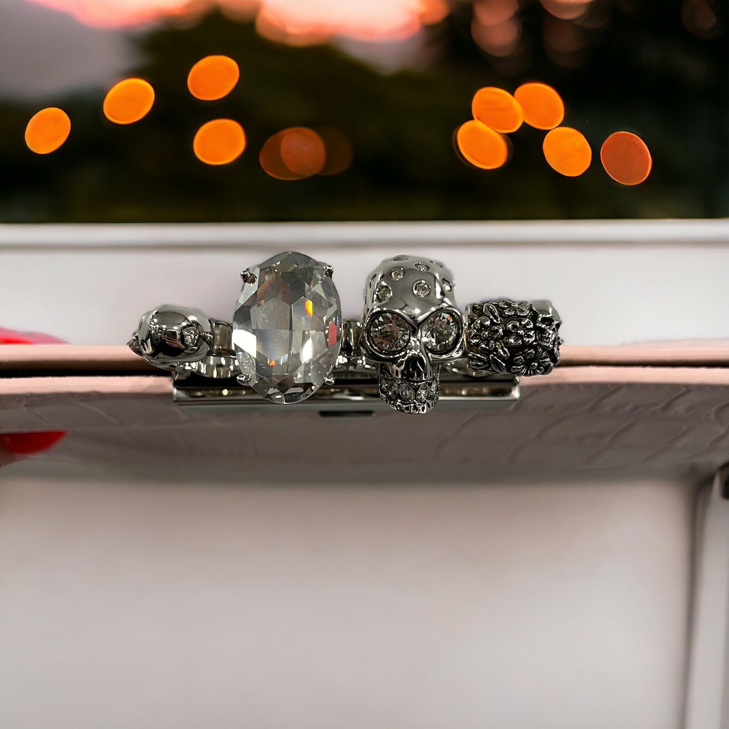 Alexander McQueen Pale Pink Crock Embossed Flat Knuckle Clutch