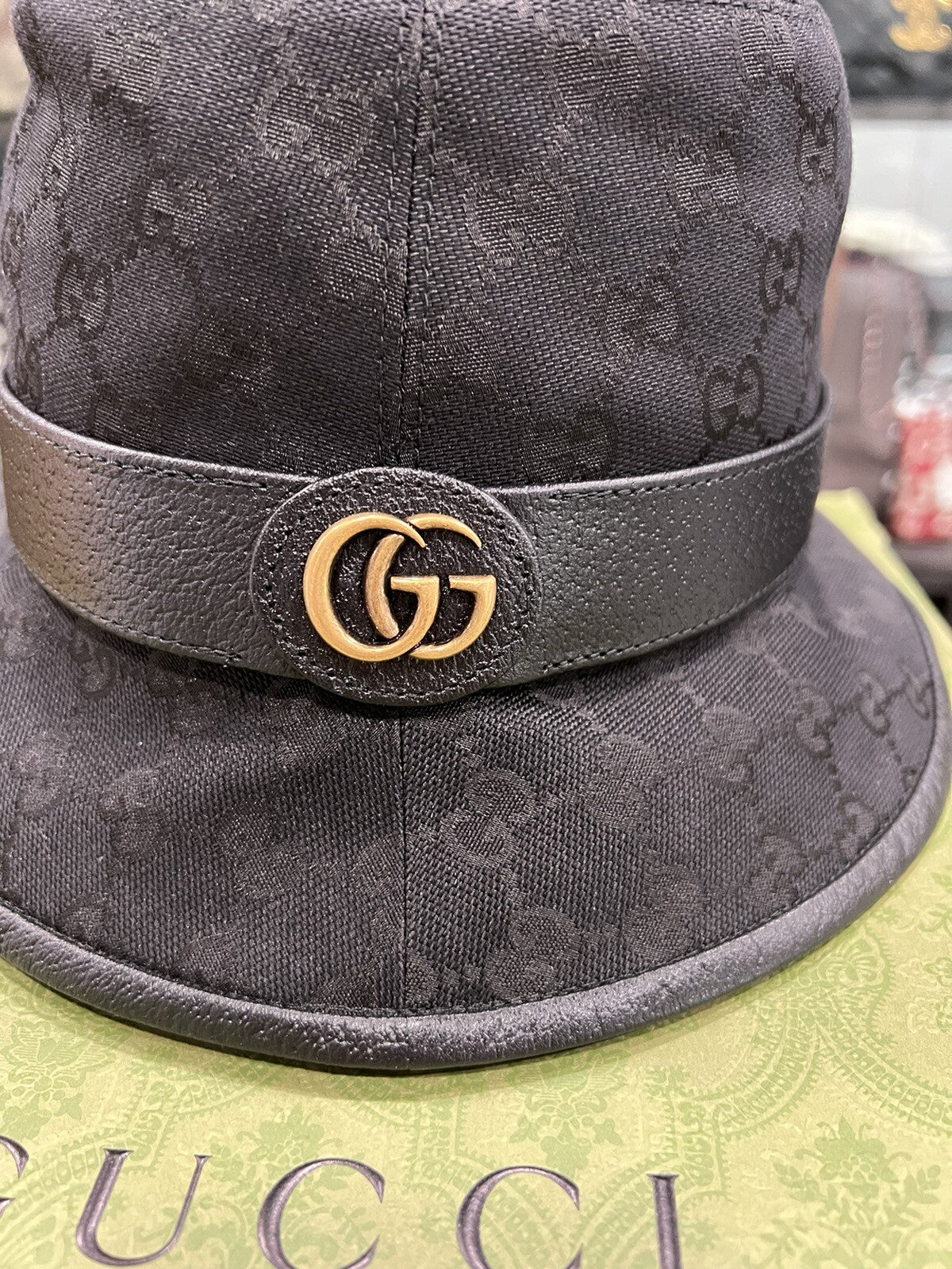 Gucci GG Canvas Double G Bucket Hat New In Box Sz M