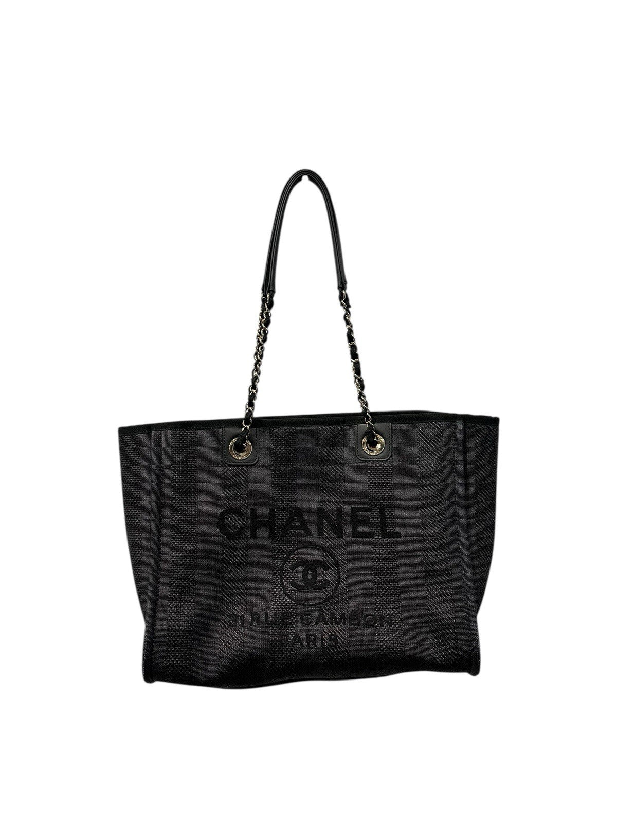 Chanel Mixed Fibers Striped Small Deauville Tote Navy Blue W/Authenticity