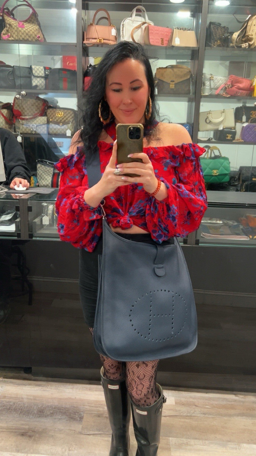 Hermes Evelyn III 40 TGM Togo Leather Dark  Blue With Authenticity Retail $4800