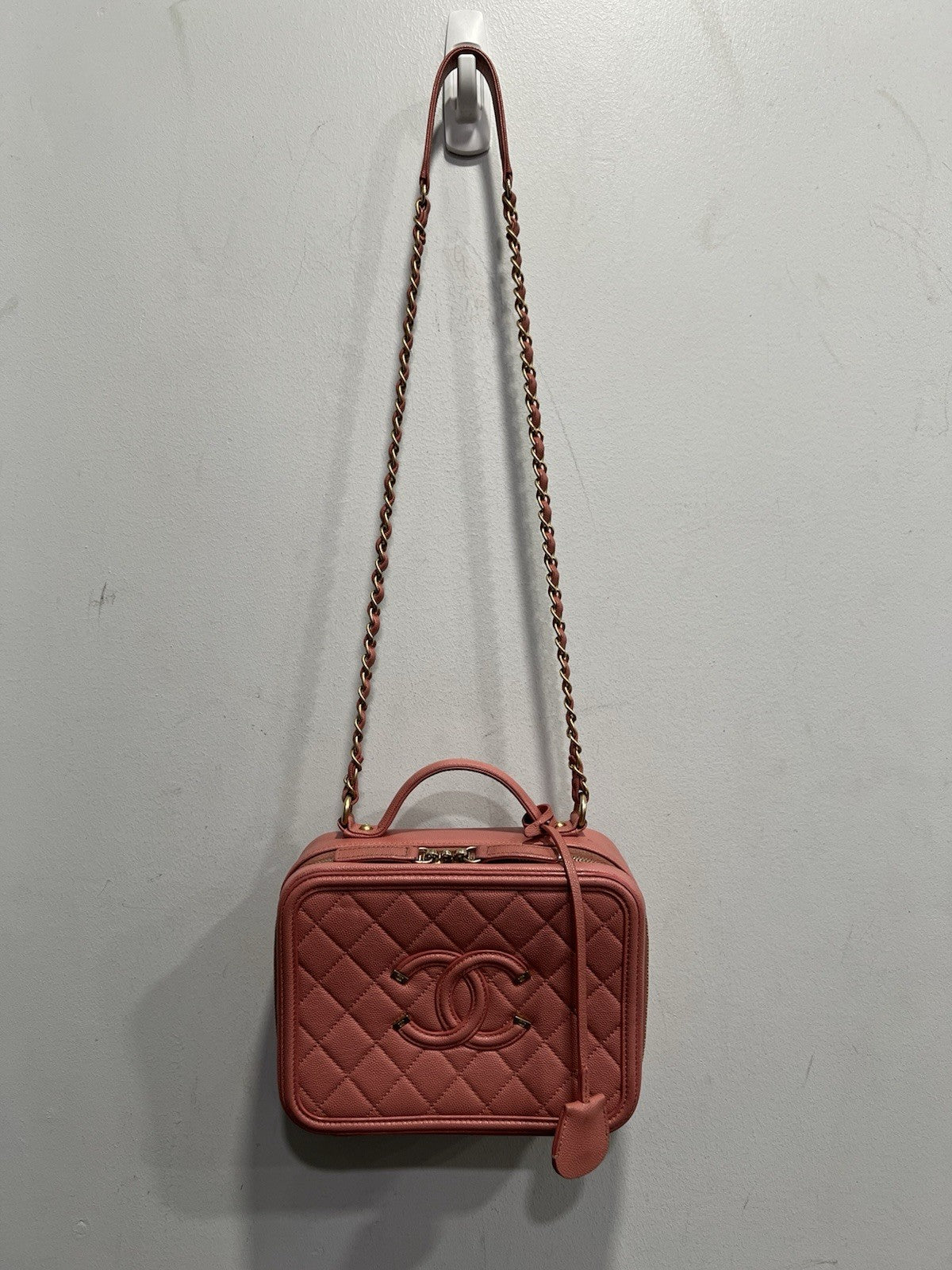 Chanel Pink Filigree Vanity Case With Authenticity