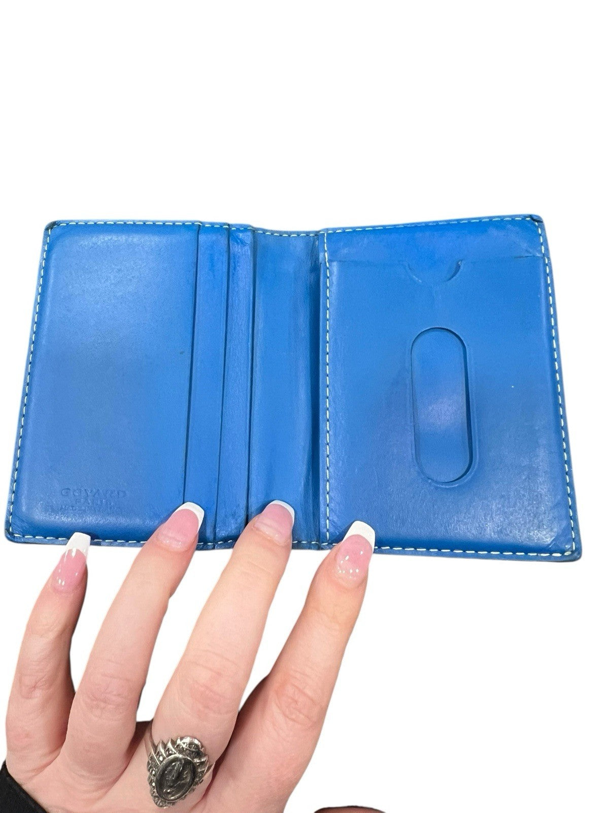 Goyard Saint Marc Sky Blue Card Wallet Box Duster Authenticity Retail $1100