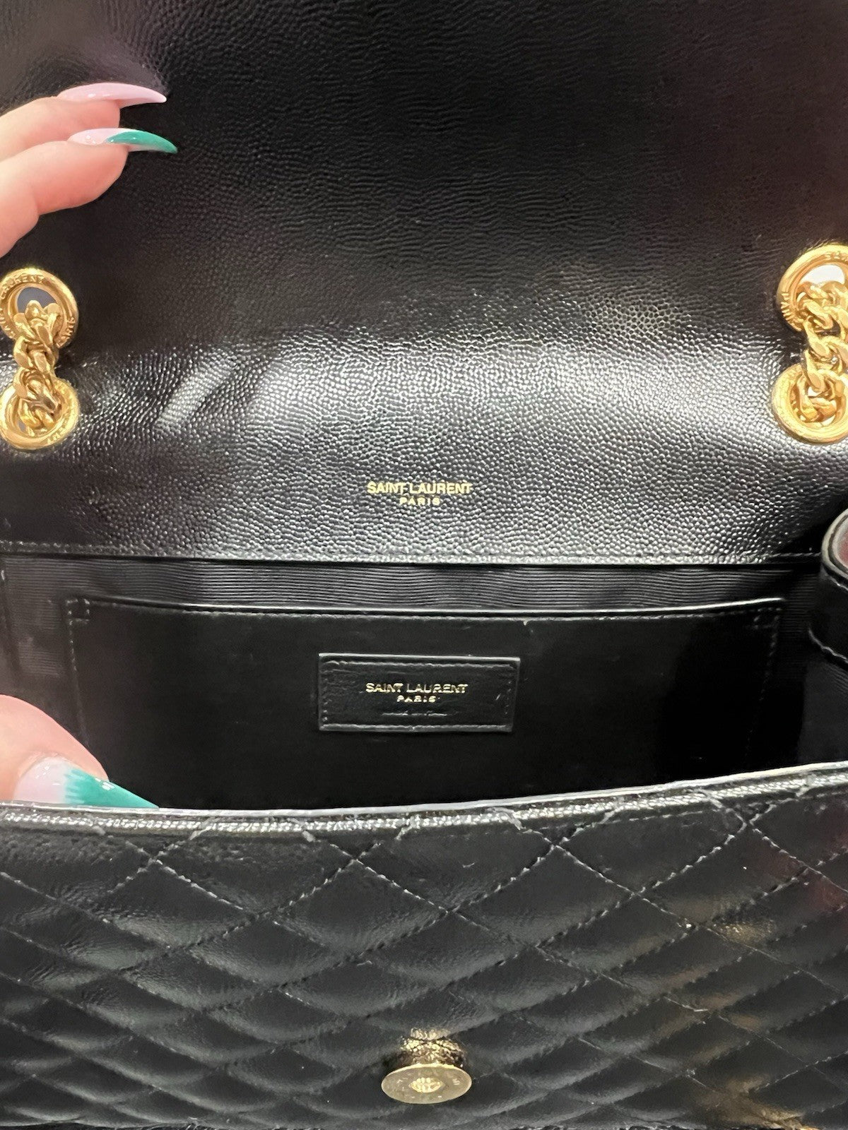 YSL Saint Laurent Medium Triquilt Chain Bag Blk/Gold W/Authenticity Retail $3150