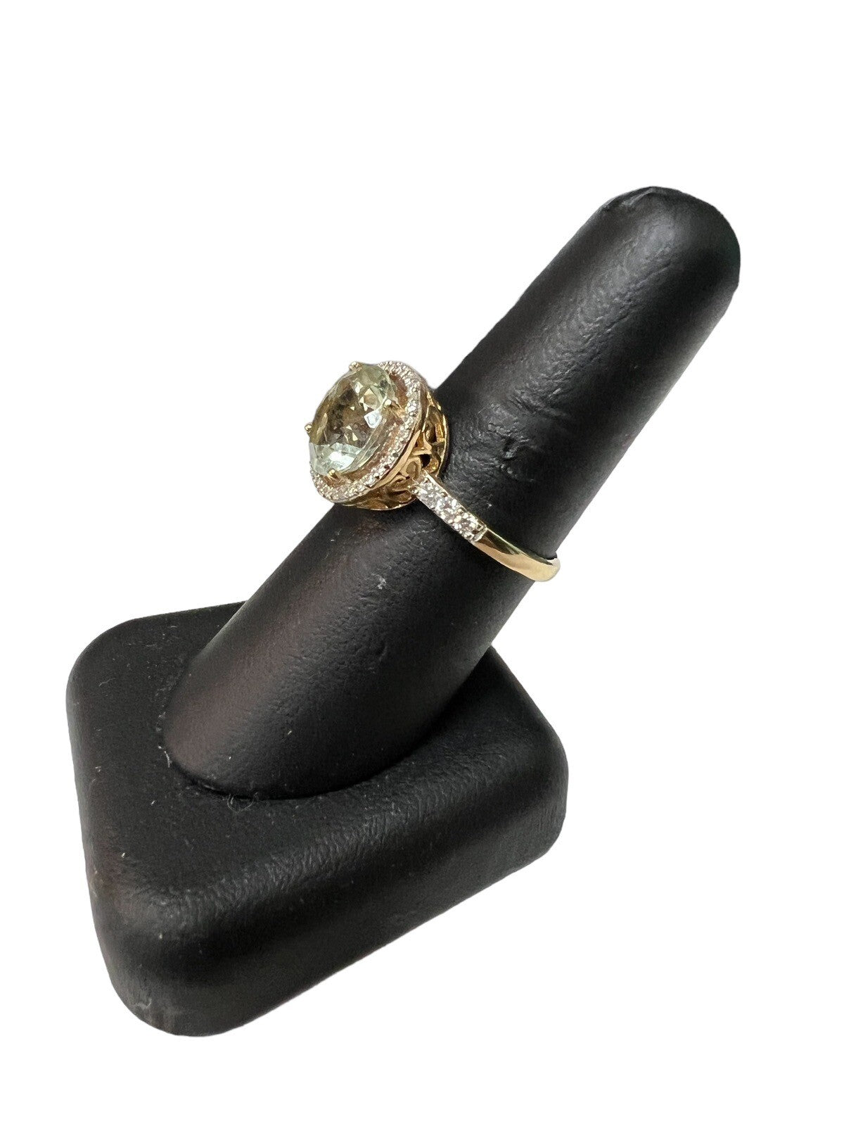 Neiman Marcus 14k Gold Diamonds & Prasiolite Ring 4.5g Size 8 10mm Main Stone