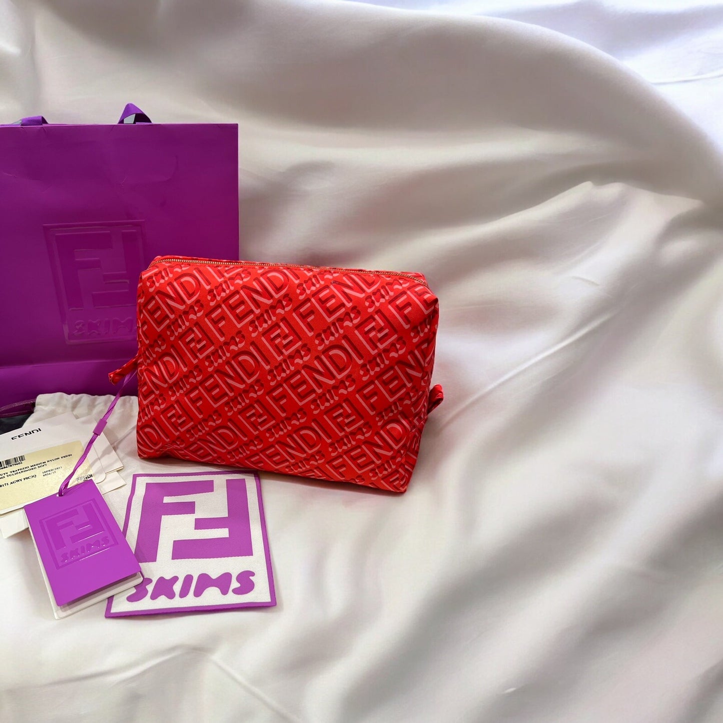 New Fendi X SKIMS FF Nylon Medium Cosmetic Trapezio Beauty Bag/Pouch