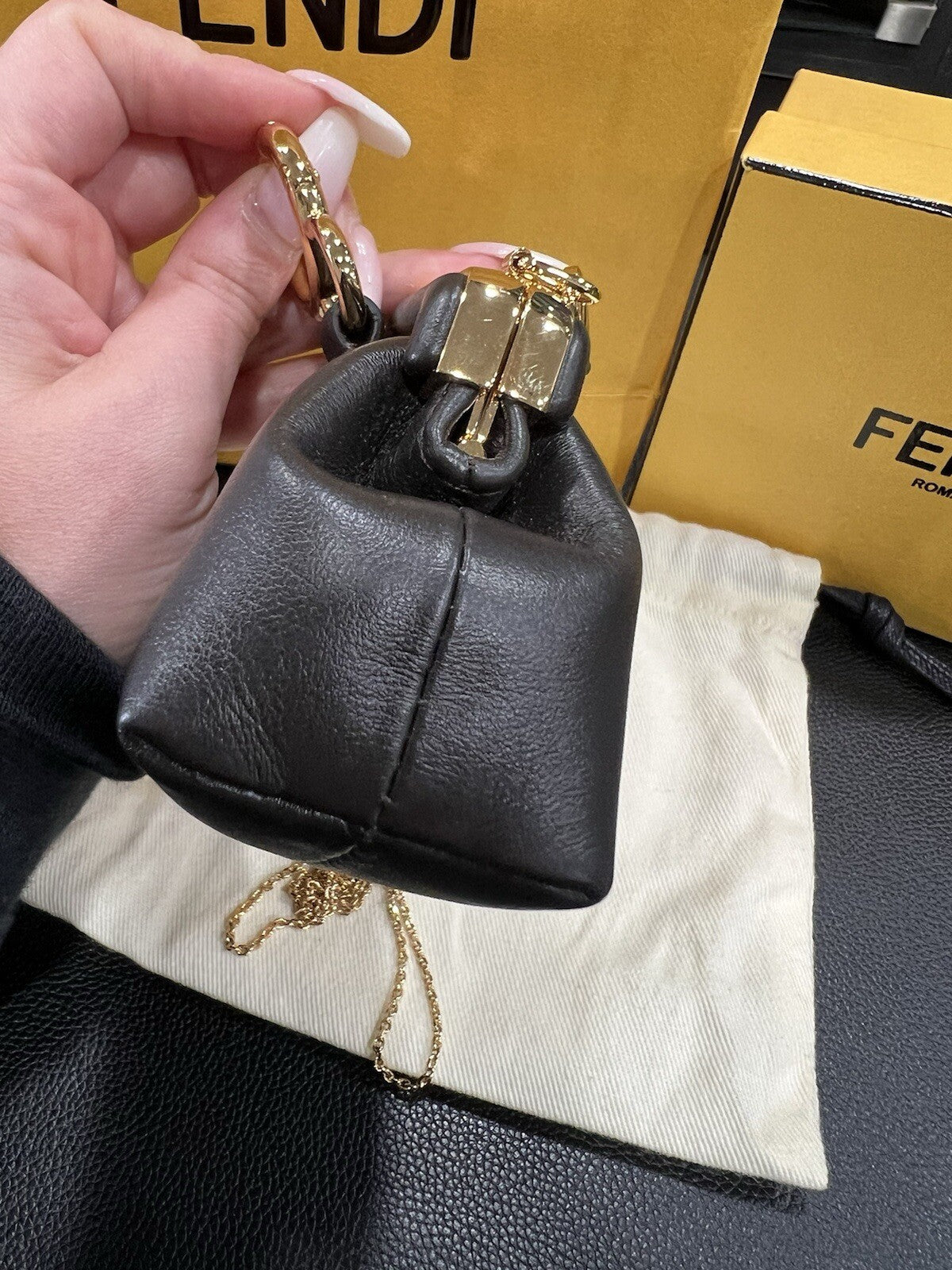 Fendi Nappa Nano Fendi First Bag Charm Chain Bag