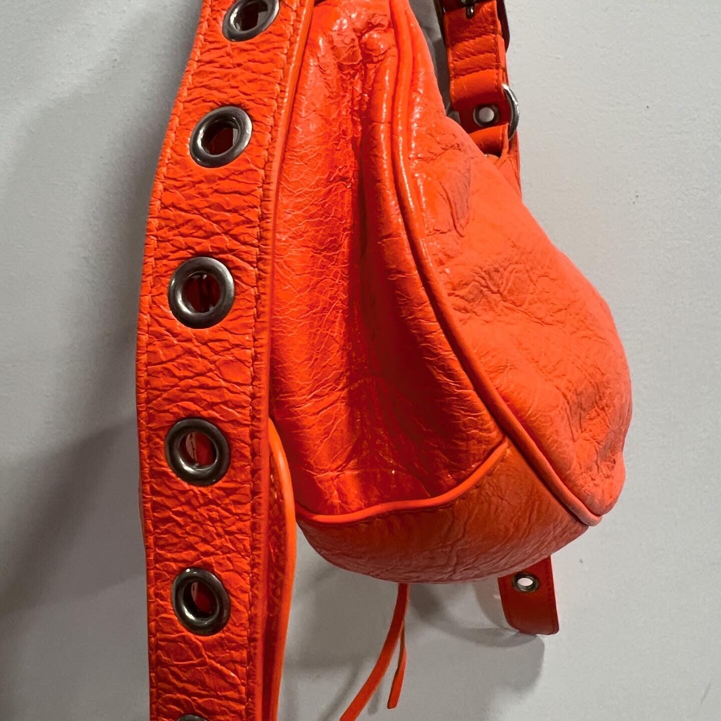 Balenciaga Le Cagole XS Neon Orange Arena Leather Shoulder Bag