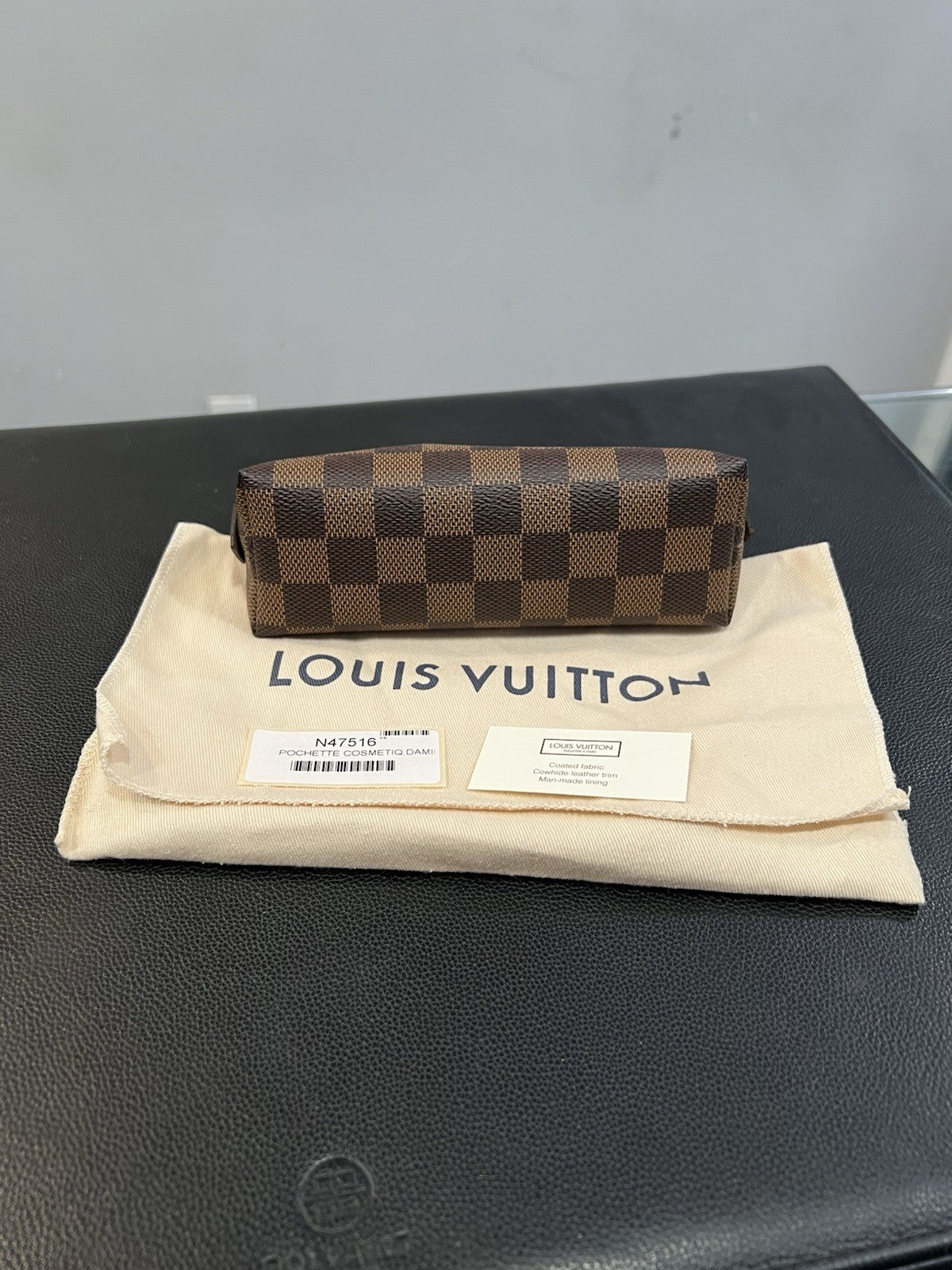Louis Vuitton Damier Ebene Cosmetic Pochette PM With Authenticity & Duster