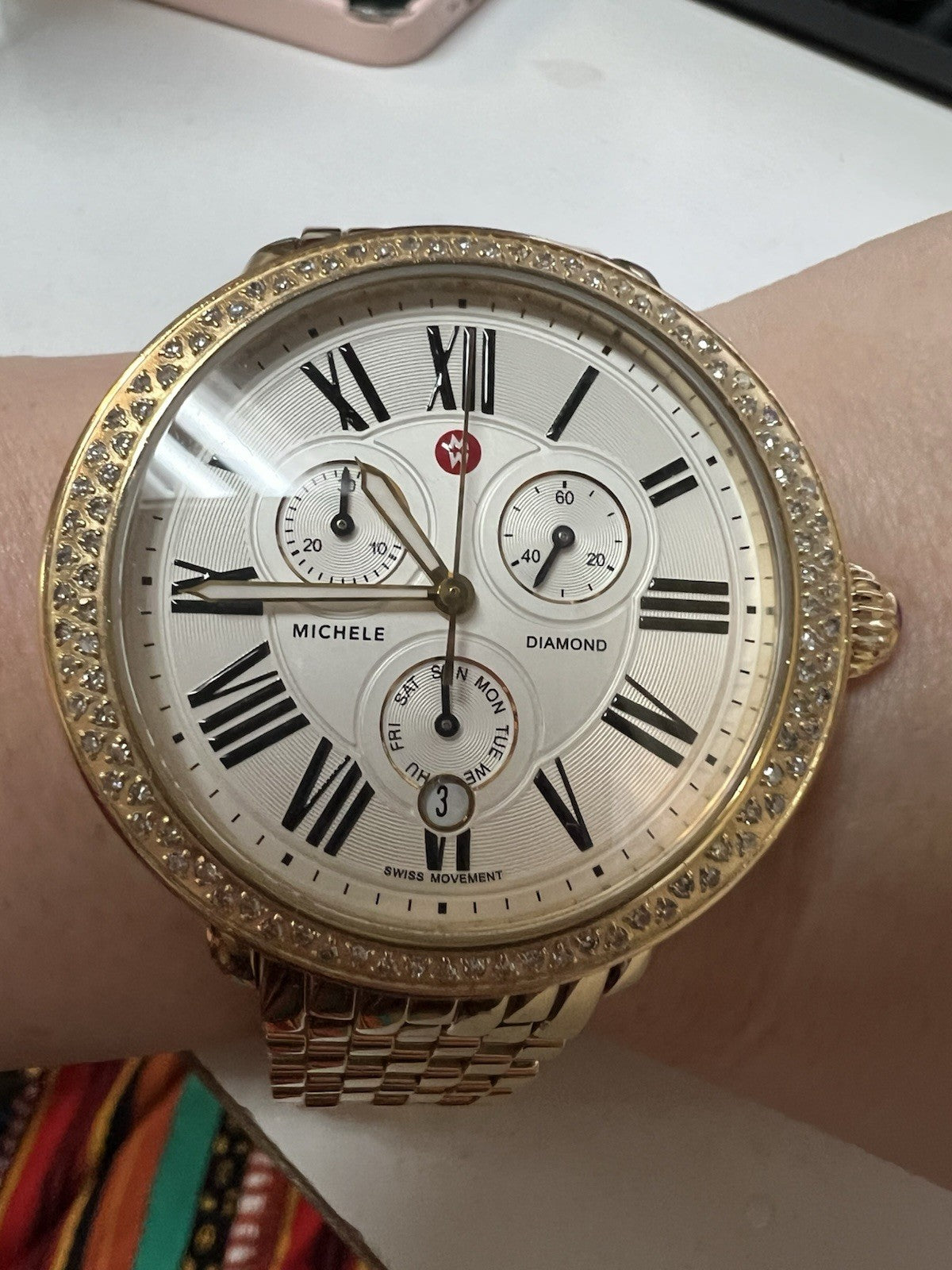 Michele 18k Gold Plated Diamond Bezel Chronograph MW21A01B0968