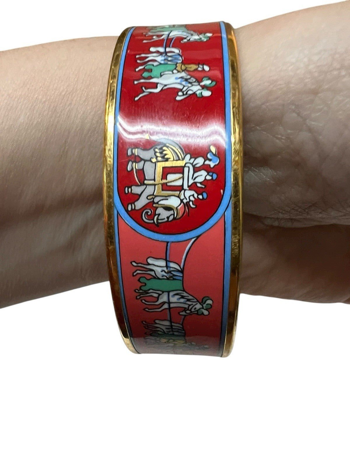 Hermes Vintage Horses and Elephants Enameled Bangle Made in Austria RARE