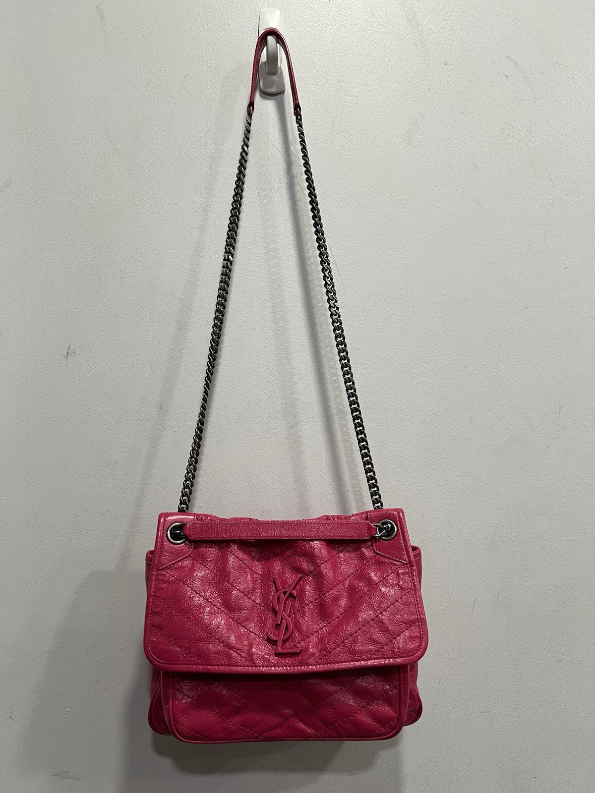 YSL Saint Laurent Pink Leather Niki Bag Retail $3400