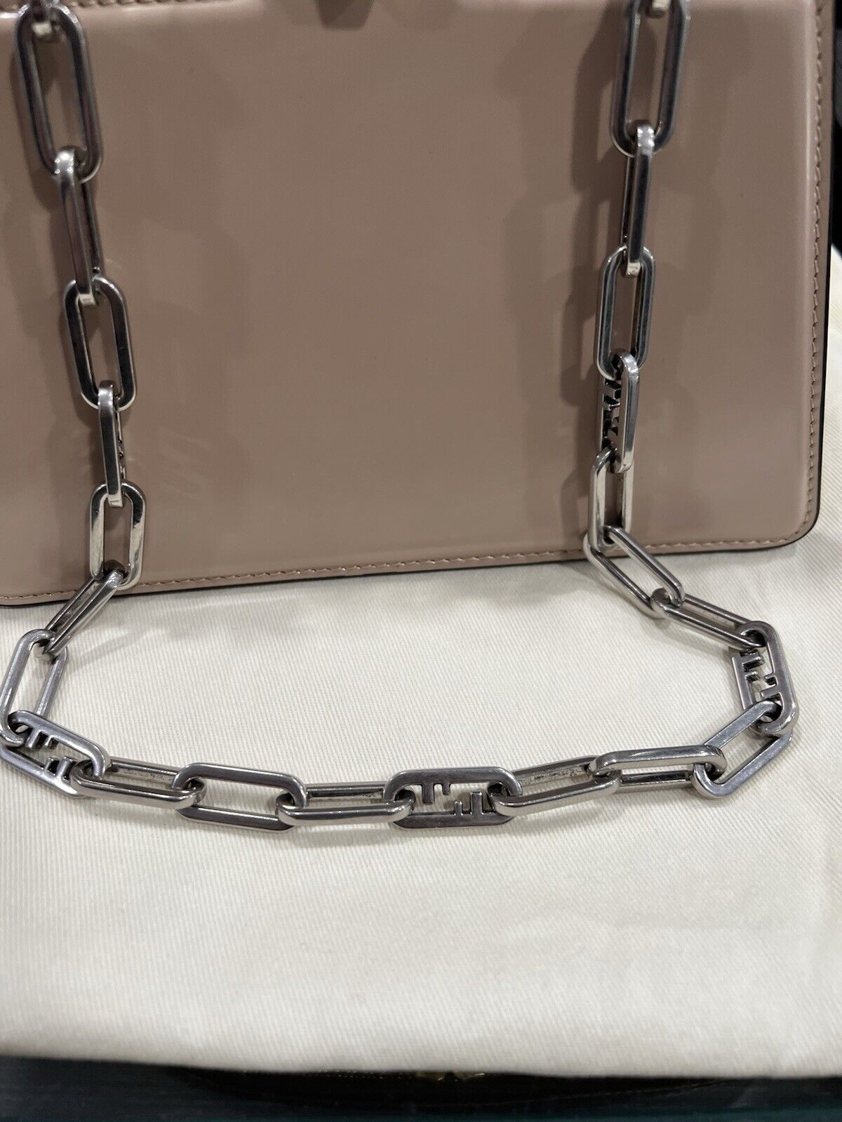 FENDI Peekaboo Cut Mini chain Shoulder Bag Beige Calfskin Retail $4700